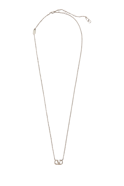  VLogo Signature Crystal Pendant Necklace, Brass & Glass